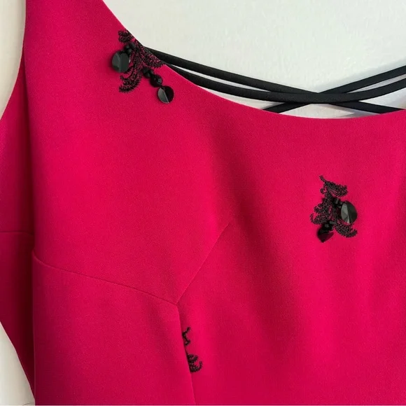 Cinq à Sept Cerise Pink Black Sequin Lace-Up Corset Mini Dress Size 10 - Picture 8 of 15